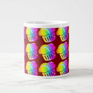 Rainbow Cupcakes Dk Red Large Coffee Mug