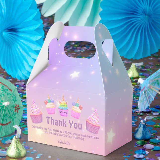 rainbow cupcakes thank you girl 1st birthday chic favour box (Party)