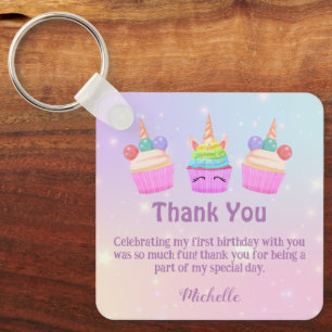 rainbow cupcakes thank you girl 1st birthday cute key ring