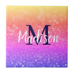 Rainbow Custom Glitter Name Personalised Tile