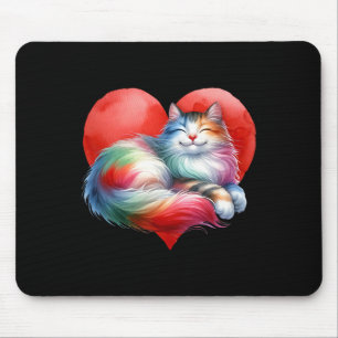 Rainbow Cute Cat Hugging Heart Kitty Love Cat Vale Mouse Mat