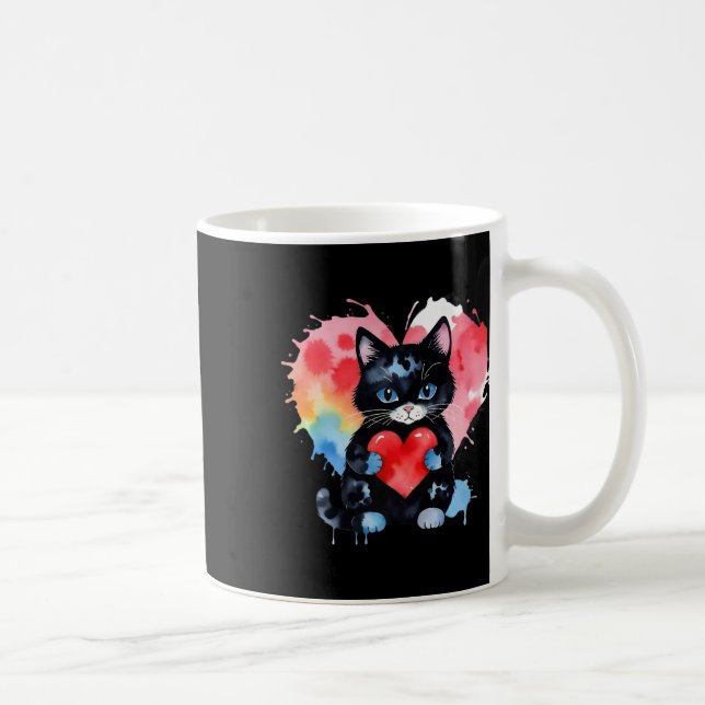 Rainbow Cute Cat Hugging Valentine Heart Kitty Lov Coffee Mug (Right)