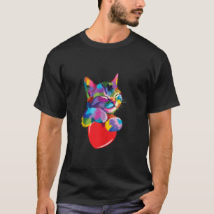 Rainbow Cute Cat Hugging Valentine Heart Kitty Lov T-Shirt