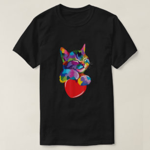 Rainbow Cute Cat Hugging Valentine Heart Kitty Lov T-Shirt