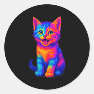 Rainbow Cute Cat Love Funny Colorful Happy Kitten Classic Round Sticker
