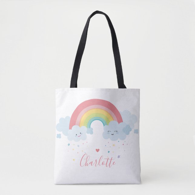 RAINBOW cute clouds pretty pastel colours name Tote Bag (Front)