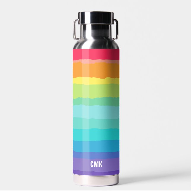Rainbow Cute Colourful Gay Pride Personalised LGBT Water Bottle (Front)