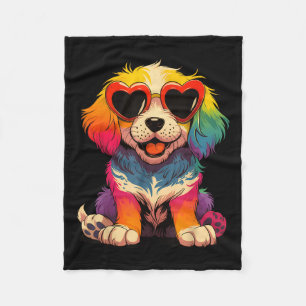 Rainbow Cute Dog Valentines Day Heart Puppy Love D Fleece Blanket