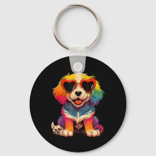 Rainbow Cute Dog Valentines Day Heart Puppy Love D Key Ring