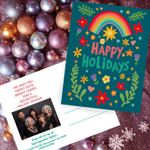 Rainbow Cute Floral CUSTOM Photo Business Customer Holiday Postcard