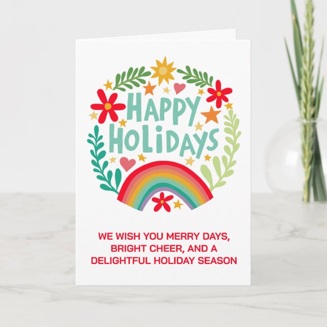 Rainbow Cute Hand-drawn Colourful CUSTOM  Holiday Card (Front)