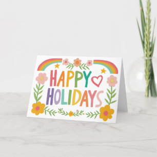 Rainbow Cute Hand-drawn Colourful CUSTOM Holiday Card