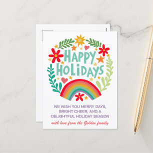 Rainbow Cute Hand-drawn Colourful CUSTOM Holiday Postcard