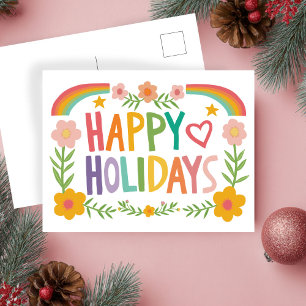 Rainbow Cute Hand-drawn Colourful CUSTOM Holiday Postcard