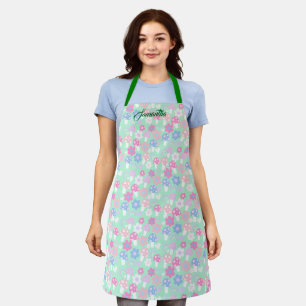 Rainbow, Cute Mushrooms And Flowers Apron