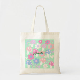 Rainbow, Cute Mushrooms And Flowers Tote Bag