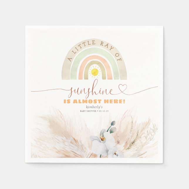 Rainbow Cute Pampas Grass Floral Baby Shower Napkin (Front)