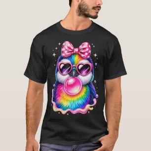 Rainbow Cute Penguin Blowing Bubble Gum Glasses T-Shirt
