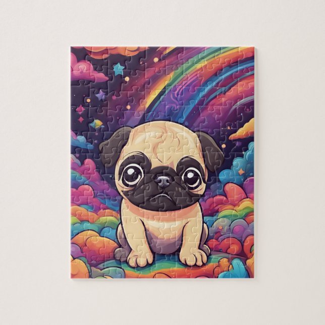 Rainbow Cute Pug Jigsaw Puzzle (Vertical)