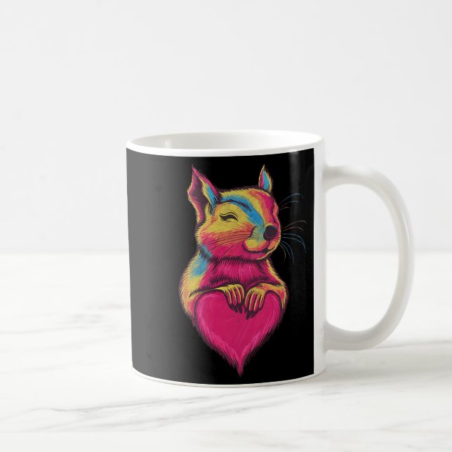 Rainbow Cute Squirrel Hugging Valentine Heart Love Coffee Mug (Right)