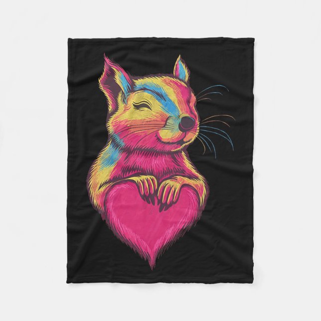 Rainbow Cute Squirrel Hugging Valentine Heart Love Fleece Blanket (Front)