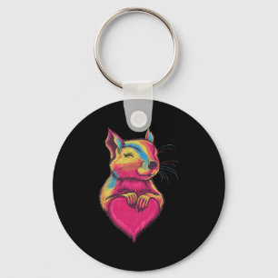 Rainbow Cute Squirrel Hugging Valentine Heart Love Key Ring