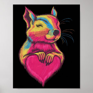 Rainbow Cute Squirrel Hugging Valentine Heart Love Poster