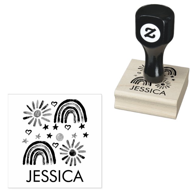 Rainbow Cute Sun Kids Modern Watercolor Rubber Stamp (Stamped)