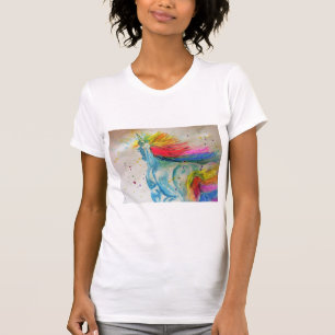 Rainbow Cute Unicorn Womans Watercolor T Shirt