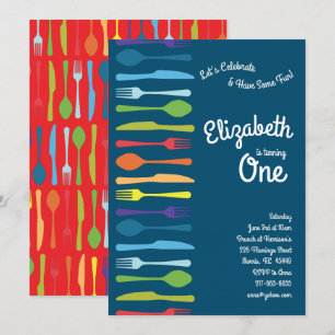 Rainbow Cutlery Cute Birthday Party Picnic Cookout Invitation