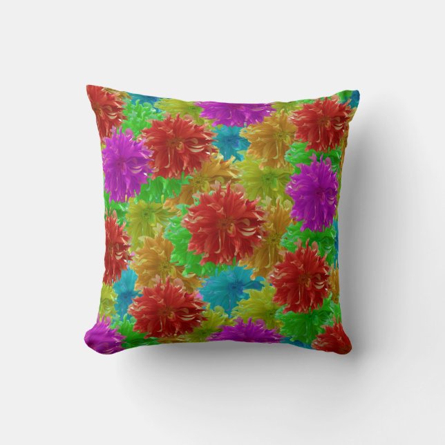 Rainbow Dahlia Flower Explosion Cushion (Front)