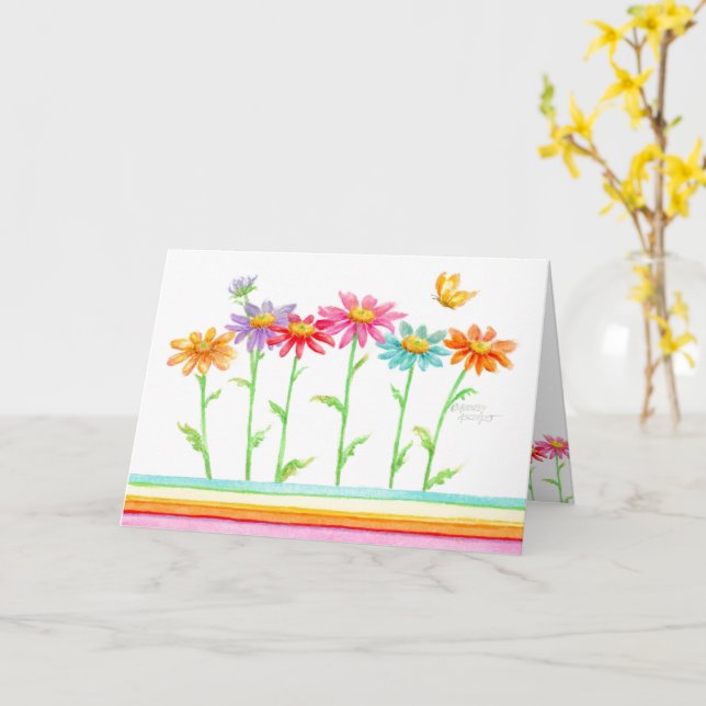 Rainbow Daisies Beautiful Birthday Greeting Card (Yellow Flower)