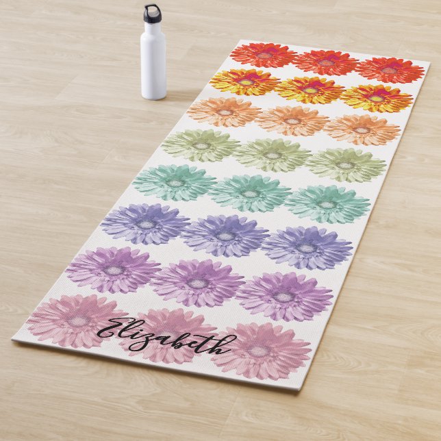 Rainbow Daisies Bright and Colourful Yoga Mat (In Situ)
