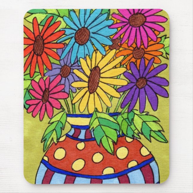 Rainbow Daisies in Designer Vase Mouse Mat (Front)