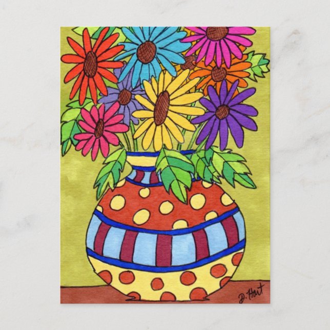 Rainbow Daisies in Designer Vase Postcard (Front)