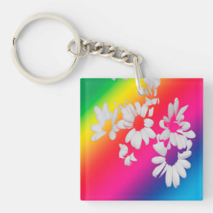Rainbow daisies key ring