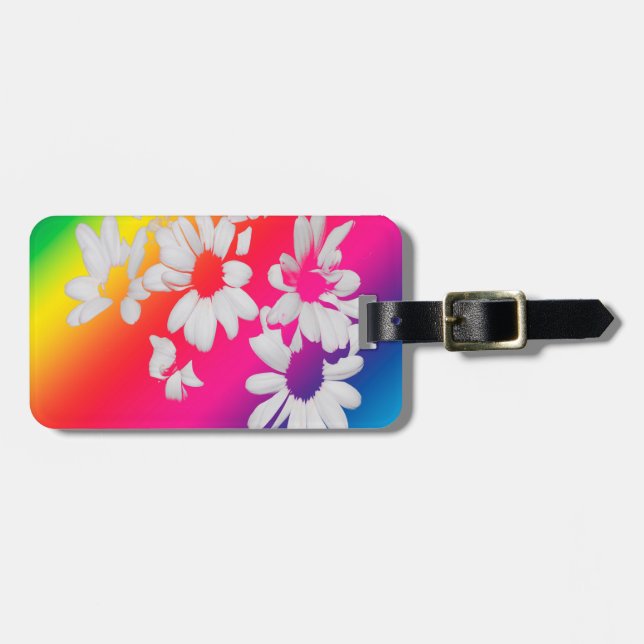 Rainbow daisies luggage tag (Front Horizontal)