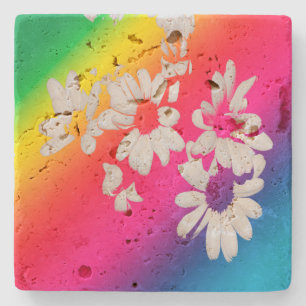Rainbow daisies stone coaster