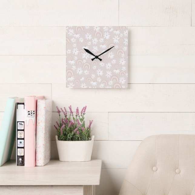 Rainbow Daisy Dream #3 #dreamy #wall #art Square Wall Clock (Reading Room)