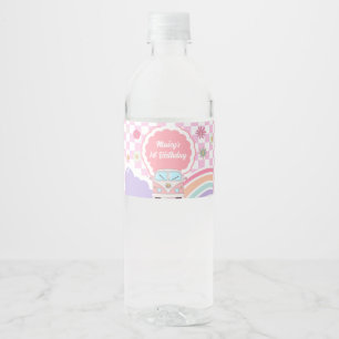 Rainbow Daisy Floral Car Birthday Water Bottle Label