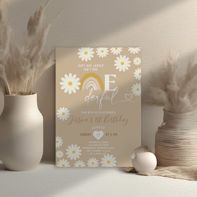 Rainbow Daisy Flowers Isn't She Onederful Birthday Invitation (Creator Uploaded)