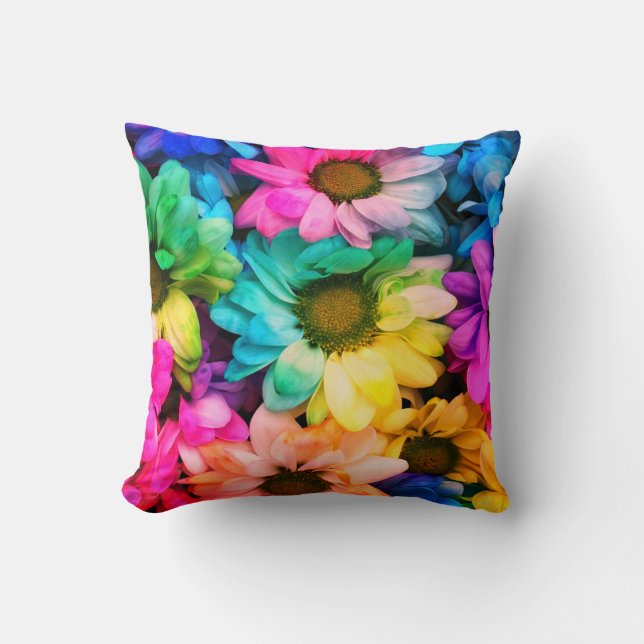  Rainbow Daisy Print Throw Pillow (Front)