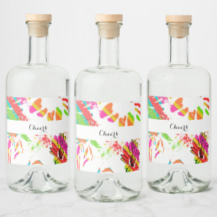 Rainbow Daisy Strip Design Bottle Liquor Bottle Label