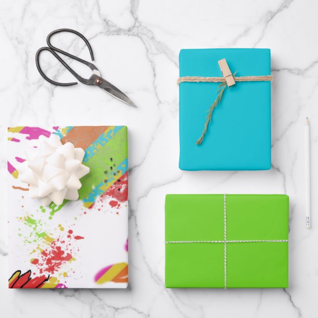 Rainbow Daisy Strip Design-Soft Teal/Lime Wrapping Paper Sheet (Front)