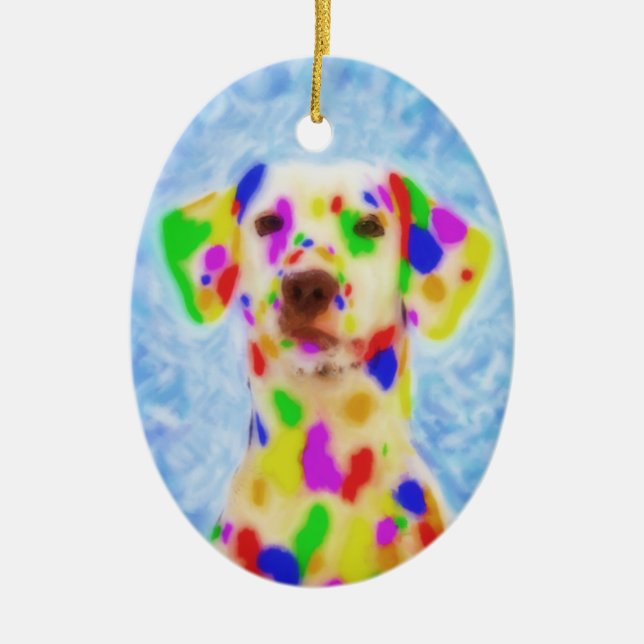 Rainbow Dalmatian Ceramic Tree Decoration (Front)