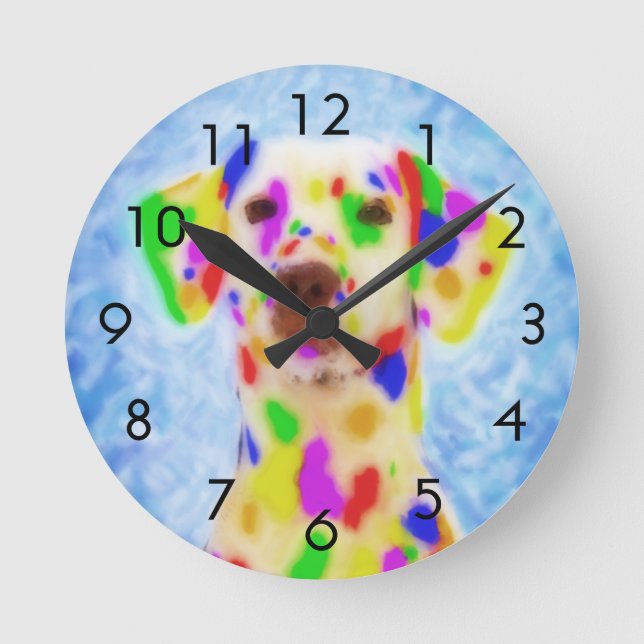 Rainbow Dalmatian Round Clock (Front)