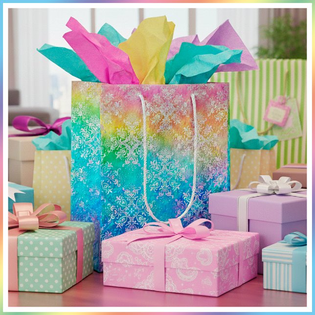 [Rainbow Damask] Elegant Colorful Soft Pastels Medium Gift Bag (Creator Uploaded)