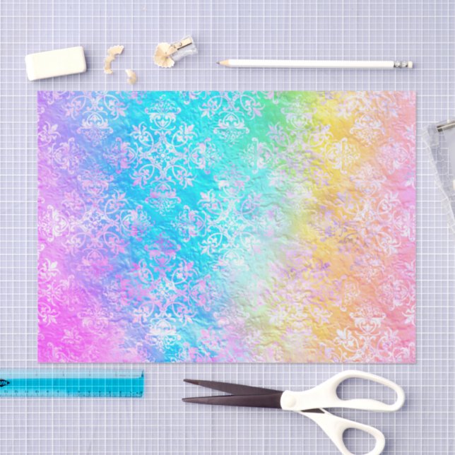 [Rainbow Damask] Elegant Colorful Soft Pastels Tissue Paper (Craft)
