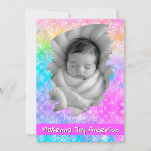 [Rainbow Damask] Soft Pastels Baby Girl Birth Announcement
