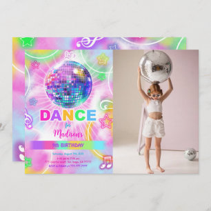 Rainbow Dance Disco Party Neon Glow Photo Invitation